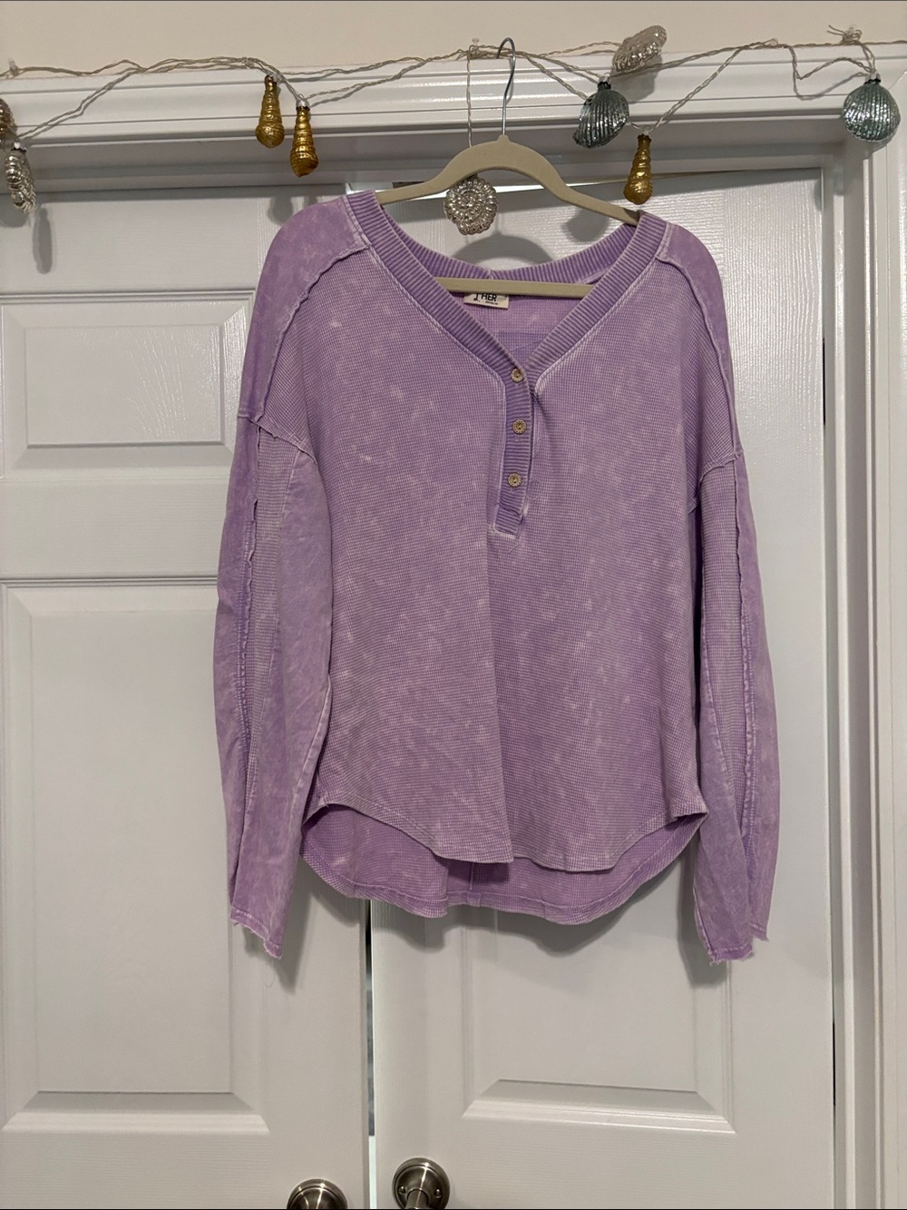 Women’s Lavender Washed Henley Top - Lightweight Long Sleeve